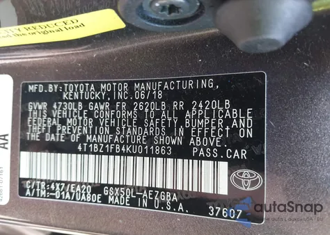 2019 Toyota Avalon Xle из США, поврежденный, VIN 4T1BZ1FB4KU011863